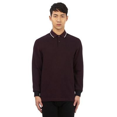Dark red tipped long sleeved polo shirt
